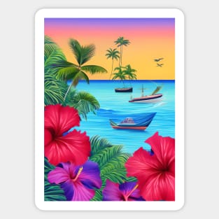 Tropical Sunset Beach Scene 3 Sticker